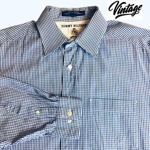Tommy Hilfiger Vintage Blue Long Sleeve Button Up Shirt Size 16 1/2 34-35